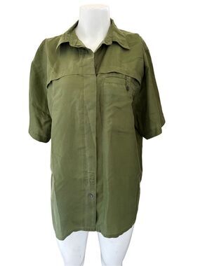 Louise Paris women’s M vintage 90s sage green 100% silk button up blouse short s